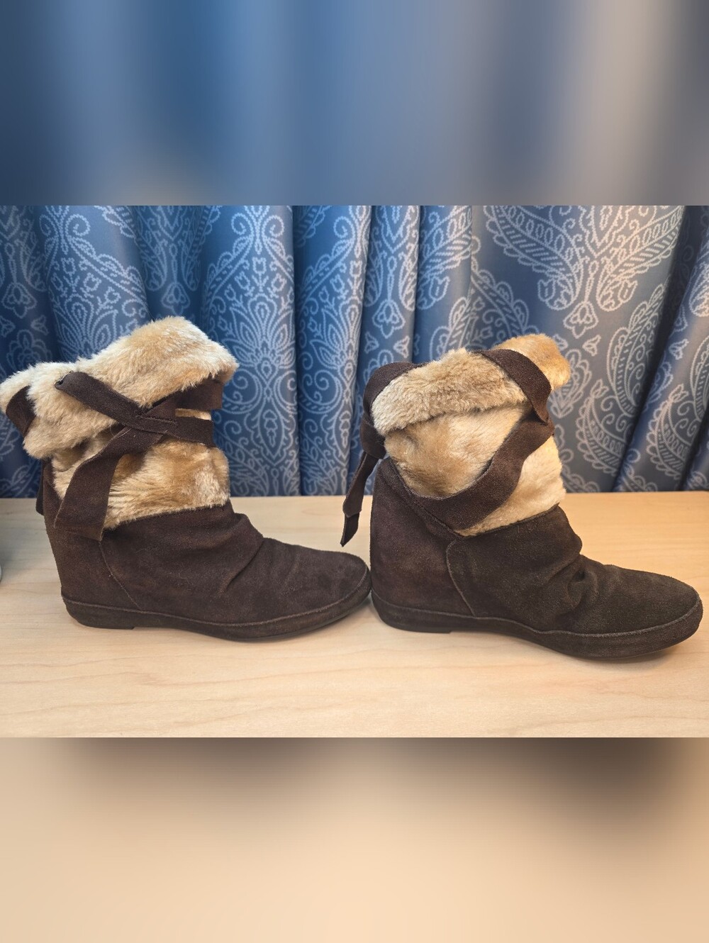 Aldo Brown Suede Leather/Fur Slip on Flat Boots EU37 Approx. US 6.5